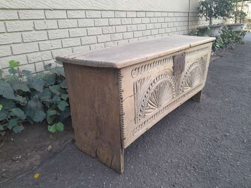 An 18th Century Carved Oak Coffer / Kist in a Contemporary Bleached Finish ND