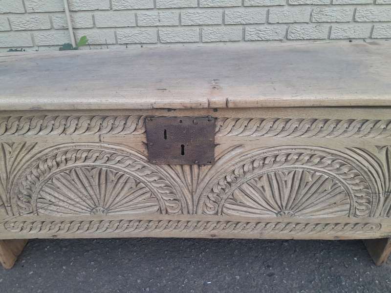 An 18th Century Carved Oak Coffer / Kist in a Contemporary Bleached Finish ND