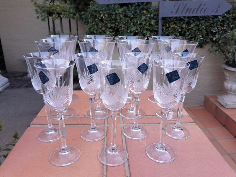 A Set Of Fifteen Bohemia Hand-Cut Crystal Red And White Wine Glasses In Boxes (Comprising Eight ...