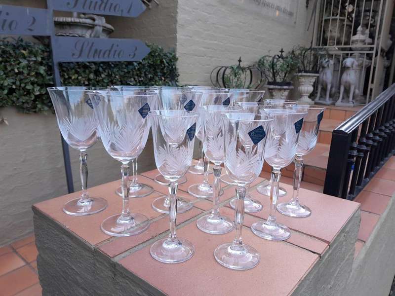 A Set Of Fifteen Bohemia Hand-Cut Crystal Red And White Wine Glasses In Boxes (Comprising Eight ...