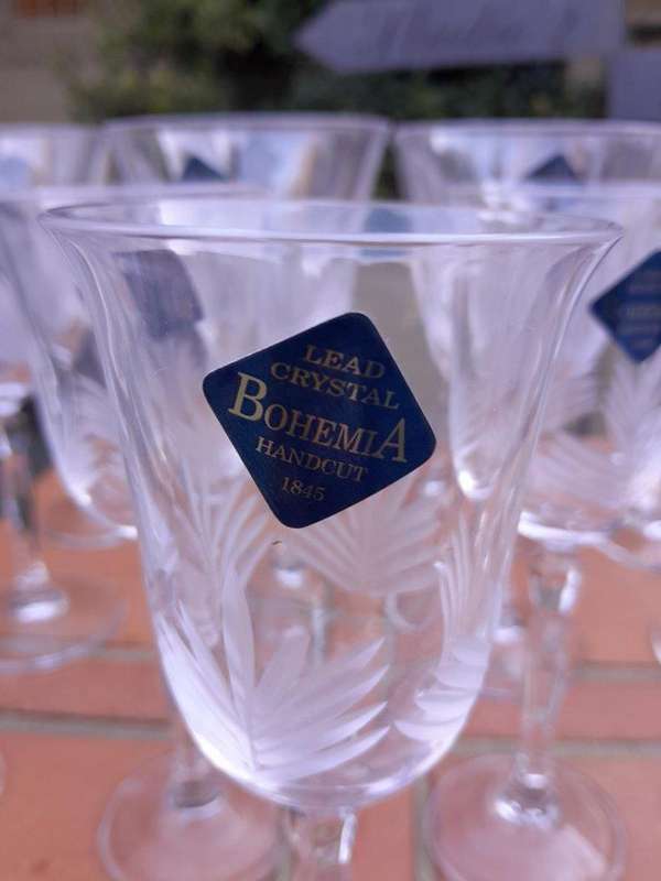 A Set Of Fifteen Bohemia Hand-Cut Crystal Red And White Wine Glasses In Boxes (Comprising Eight ...