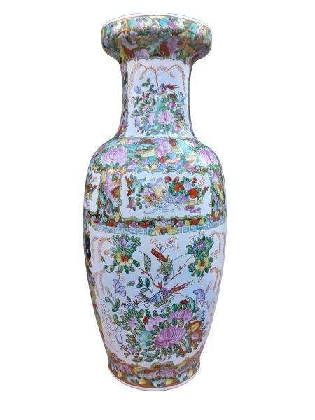 A 20th Century Tall Famille Rose Mandarin Vase