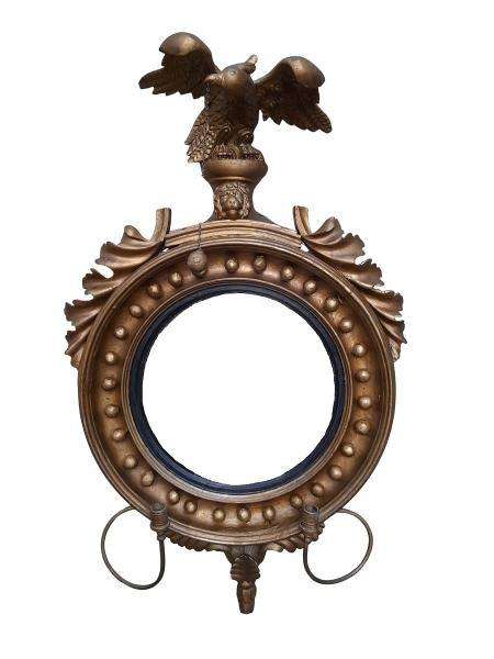 A 19th Century Regency Federal Large Size Gilded Mirror With Candle Holders