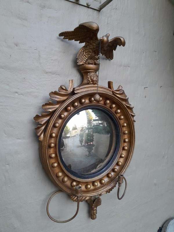 A 19th Century Regency Federal Large Size Gilded Mirror With Candle Holders