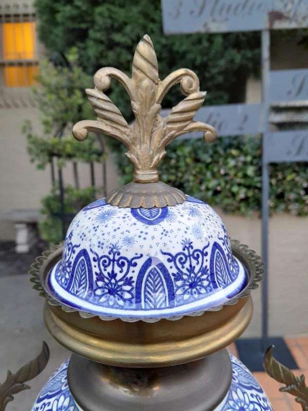 An Antique 19Th Century Blue / White Dutch Garniture Set With Key And Pendulum