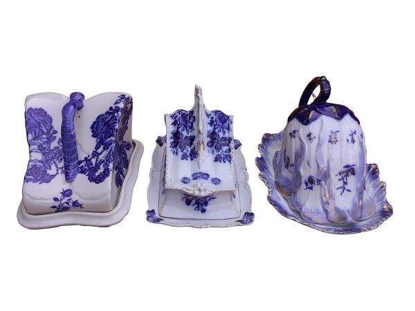 A Set Of Three Blue / White Cheese Dishes