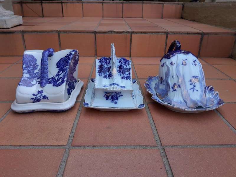 A Set Of Three Blue / White Cheese Dishes