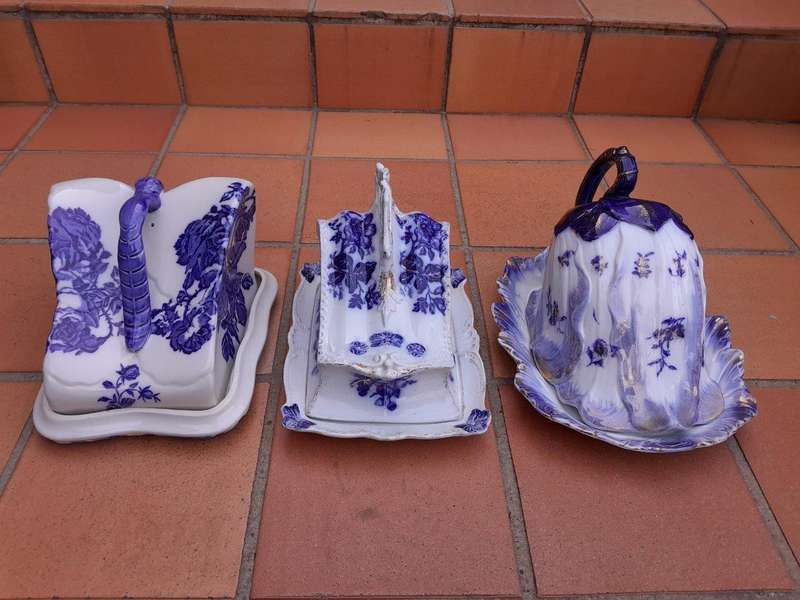 A Set Of Three Blue / White Cheese Dishes