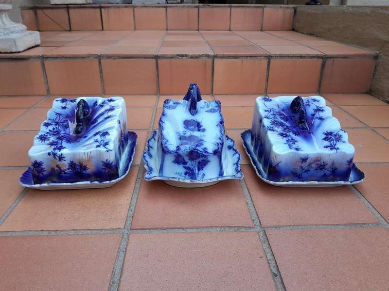 A Set Of Three Blue / White Cheese Dishes