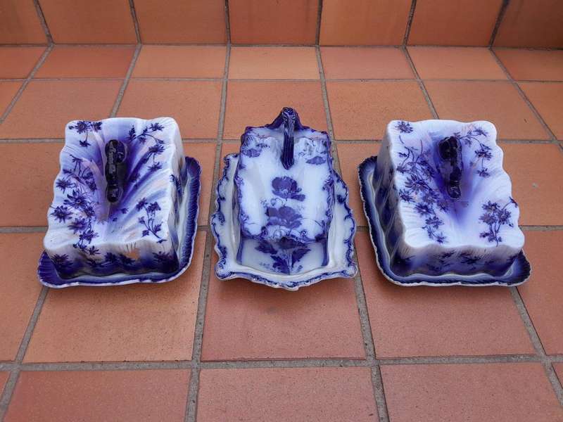 A Set Of Three Blue / White Cheese Dishes