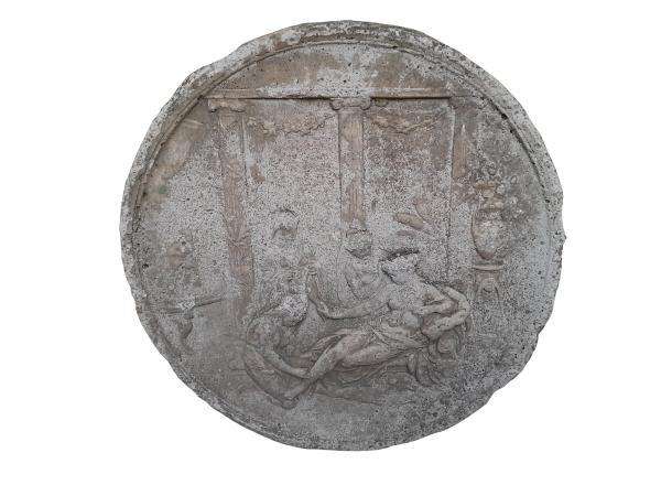 A Concrete Relief Round Plaque Sculpture Of Greek Classical Figures