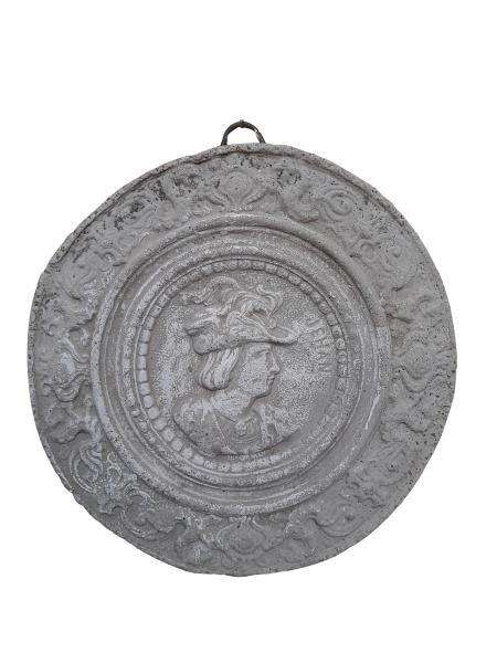 A Concrete Relief Round Plaque Sculpture Of Classical Head Figurine