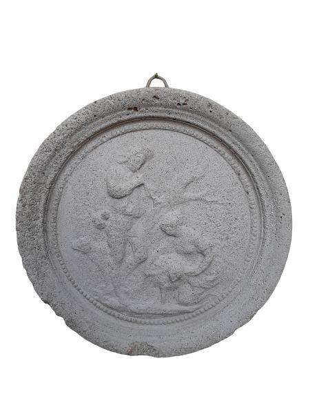 A Concrete Relief Round Plaque Sculpture Of Classical French Figurines