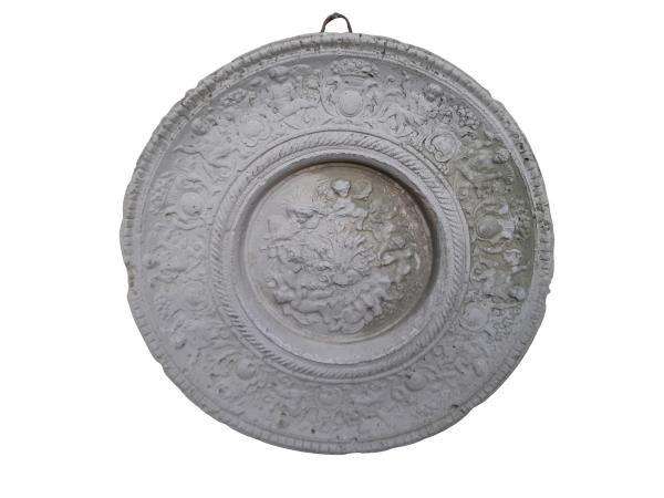A Concrete Relief Round Plaque Sculpture Of Classical French Figurines