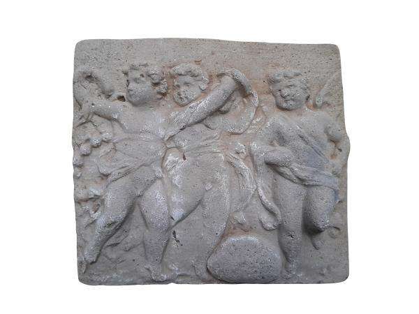 A Concrete Relief Plaque Sculpture With 3 Putti (Cherubs) In A Mythological Scene
