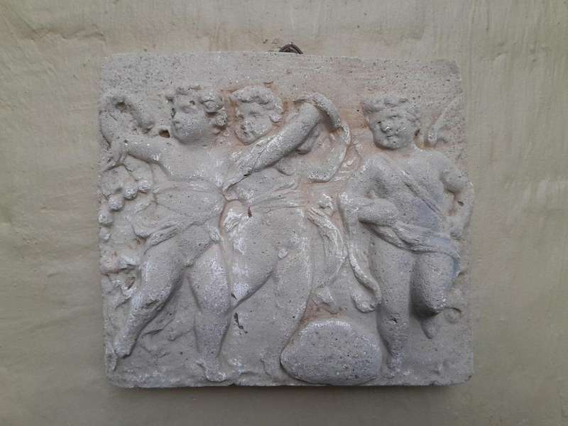 A Concrete Relief Plaque Sculpture With 3 Putti (Cherubs) In A Mythological Scene