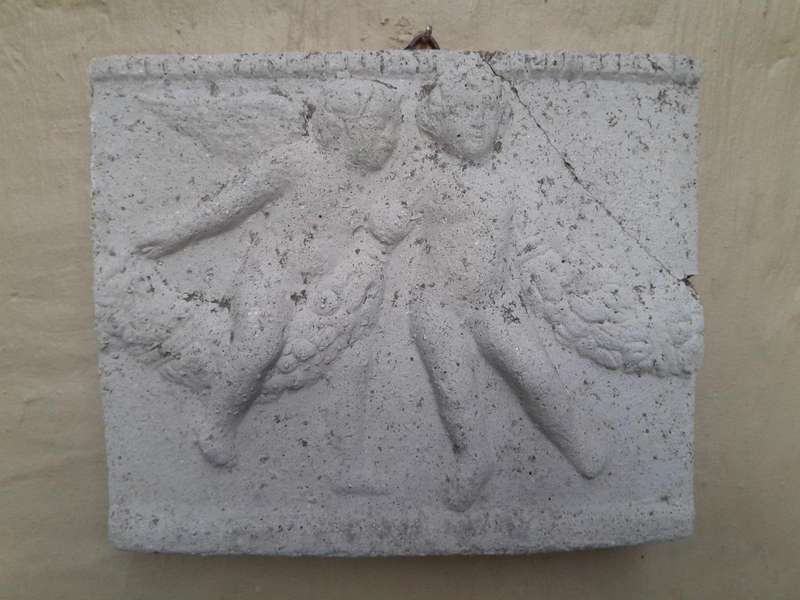 A Concrete Relief Plaque Sculpture With 2 Putti (Cherubs) In A Mythological Scene
