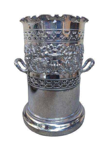 A Silver-Plate Wine Bottle Holder With Two Handles