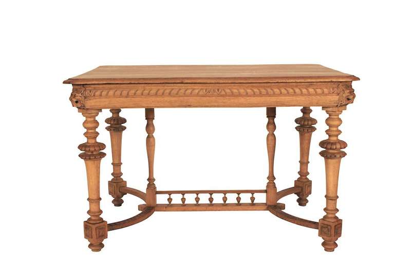 A Jacobean Bleached / Natural Wood Finish Oak Table With Ornate Carvings (4 Seater)