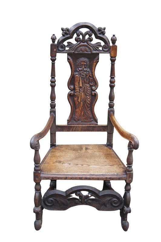 Medieval English Oak Throne / King Chair with Carved Back Panel ND