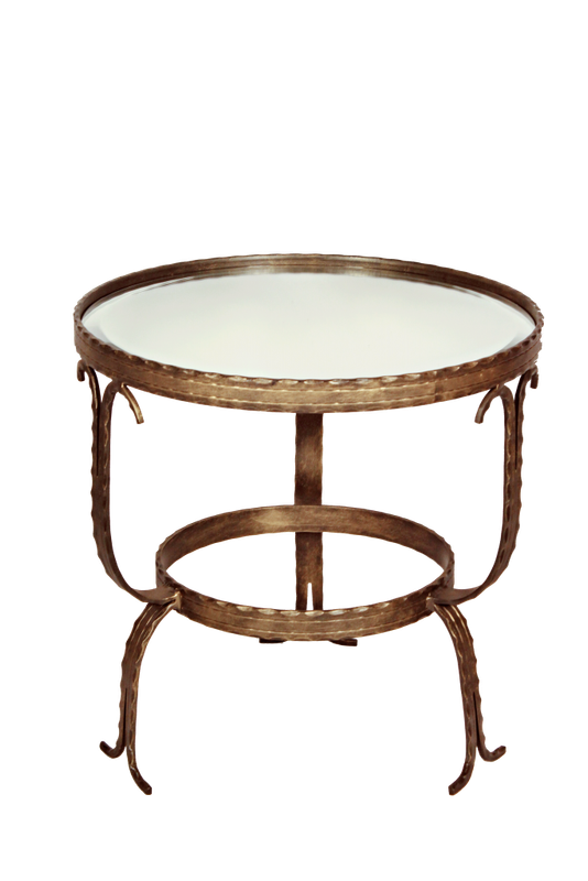 Wrought Iron Round Side Table with Bevelled Mirror Top