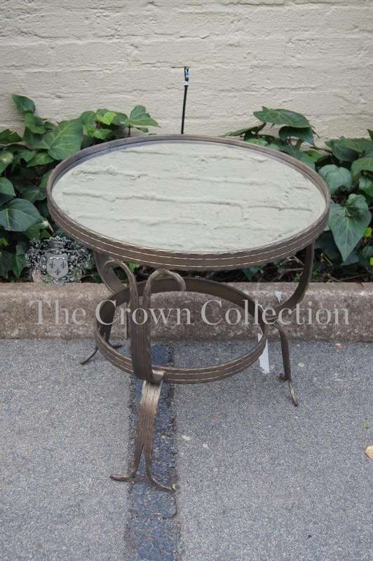 Wrought Iron Round Side Table with Bevelled Mirror Top