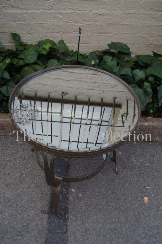 Wrought Iron Round Side Table with Bevelled Mirror Top