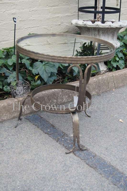 Wrought Iron Round Side Table with Bevelled Mirror Top