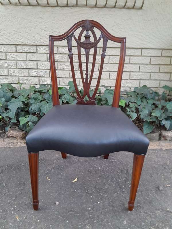 An 18th Century Circa 1790 Fine and Rare Set of Six George lll Hepplewhite Period Mahogany Shield...