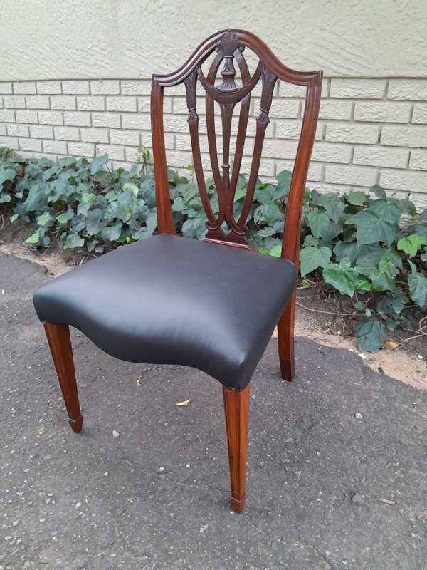An 18th Century Circa 1790 Fine and Rare Set of Six George lll Hepplewhite Period Mahogany Shield...