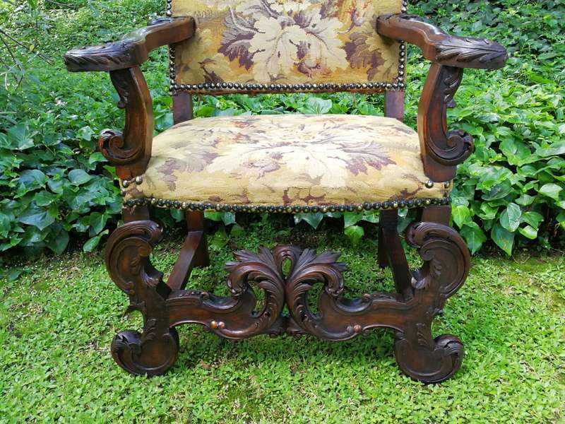 A Jacobean style richly carved oak Chair 19th century-  ND                    ...
