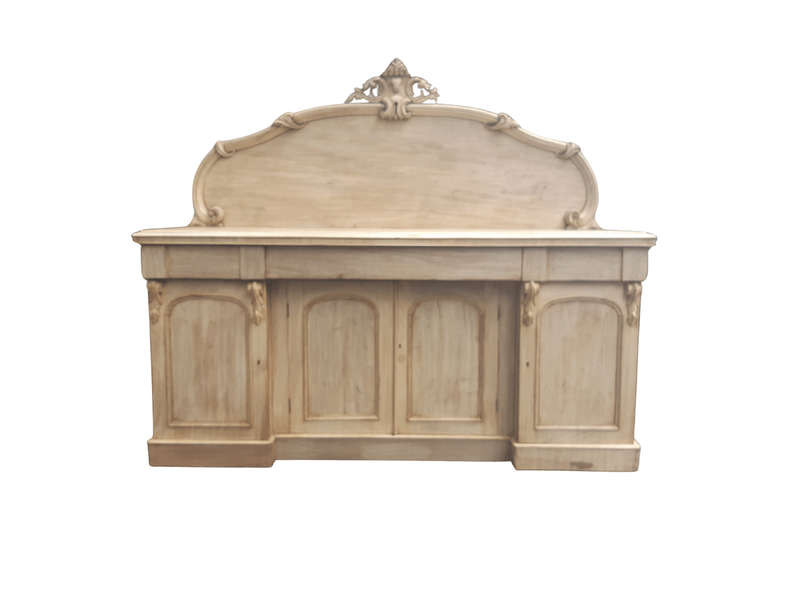 Bleached / Natural Wood Finish Mahogany Carved 4 Door Chiffonier