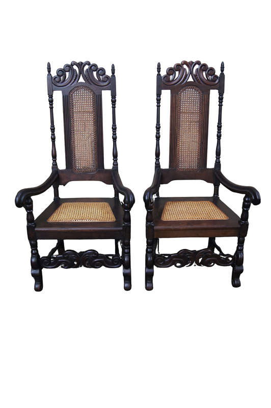 A Pair of Cape Stinkwood Occasional High Back Arm Chairs in Rattan in the Victorian Style