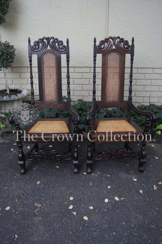 A Pair of Cape Stinkwood Occasional High Back Arm Chairs in Rattan in the Victorian Style