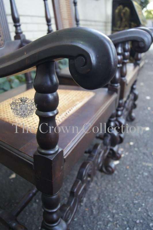 A Pair of Cape Stinkwood Occasional High Back Arm Chairs in Rattan in the Victorian Style
