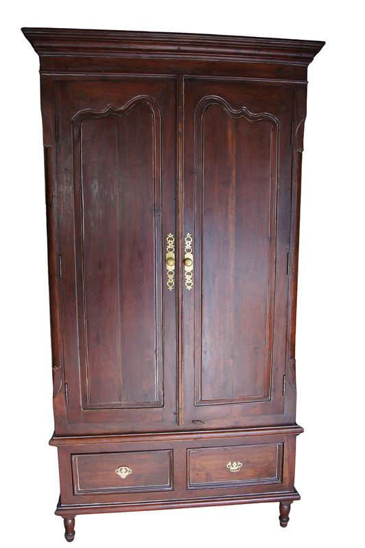 20th Century French Indo Colonial Solid Teak Armoire