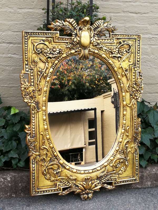 Large Carved Wooden Mirror Hand Gilded in Gold Leaf
