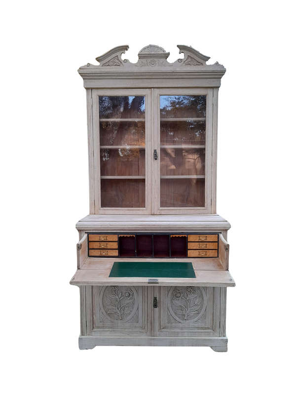 Edwardian Oak Escretoire Bookcase