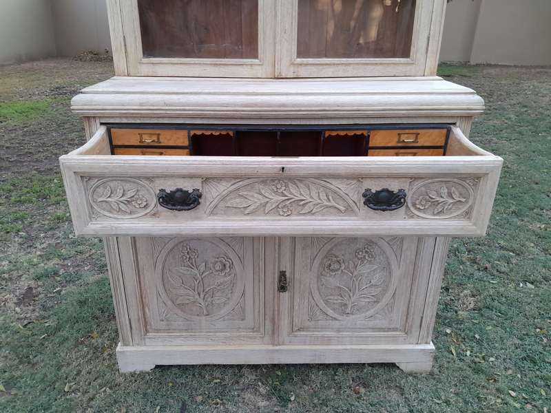 Edwardian Oak Escretoire Bookcase