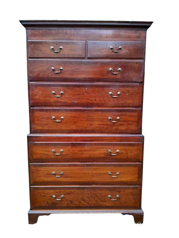 A Late 18th Century Sheraton Period George III Plum Pudding Mahogany & Satinwood Strung Chest On ...