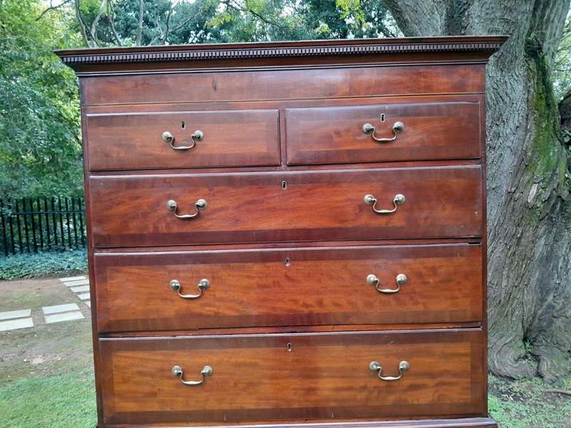A Late 18th Century Sheraton Period George III Plum Pudding Mahogany & Satinwood Strung Chest On ...