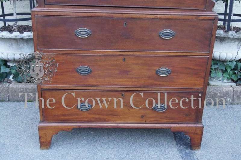 An 18th Century/ Circa 1770 George III Mahogany and Crossbanded Chest on Chest with Original Handles