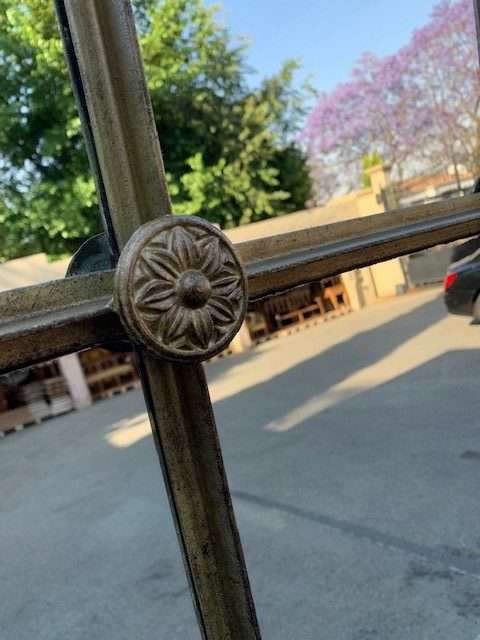 Wrought Iron Arched Window Pane Mirror in gold colour