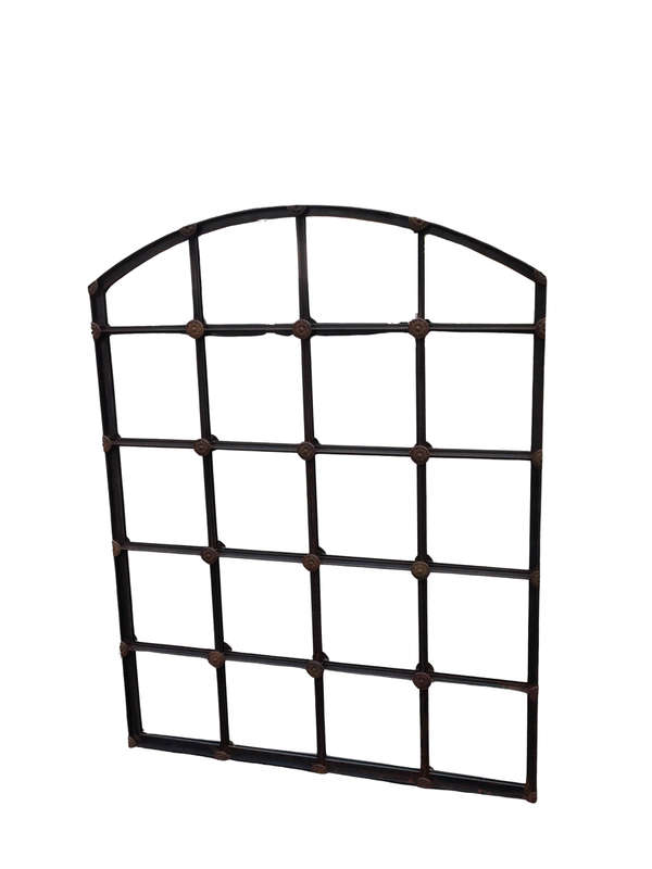 Wrought Iron Arched Window Pane Mirror - Rust