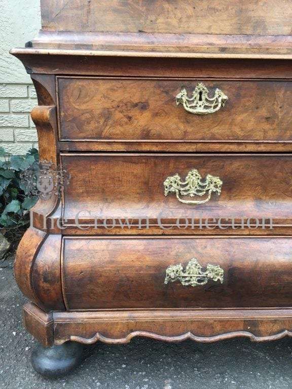 19th Century Burr Walnut Gabled Bombe Armoire in Rococo Taste, Dutch circa 1860