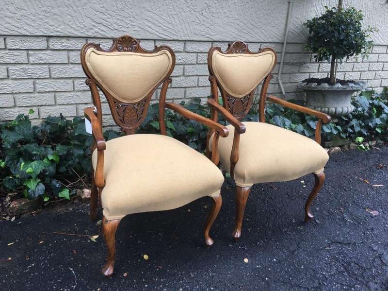 Pair Late 19th Century Walnut Armchairs