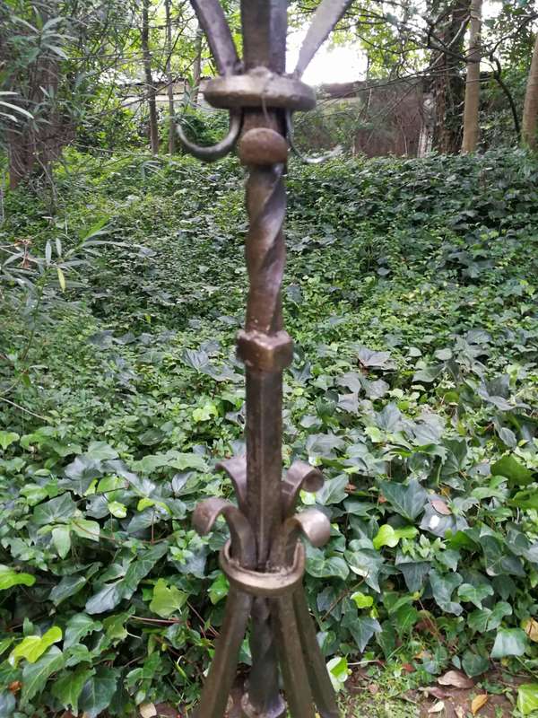 A Vintage Set of 4 Wrought Iron 5 Arm Standing Candelabras With Gold Detail
