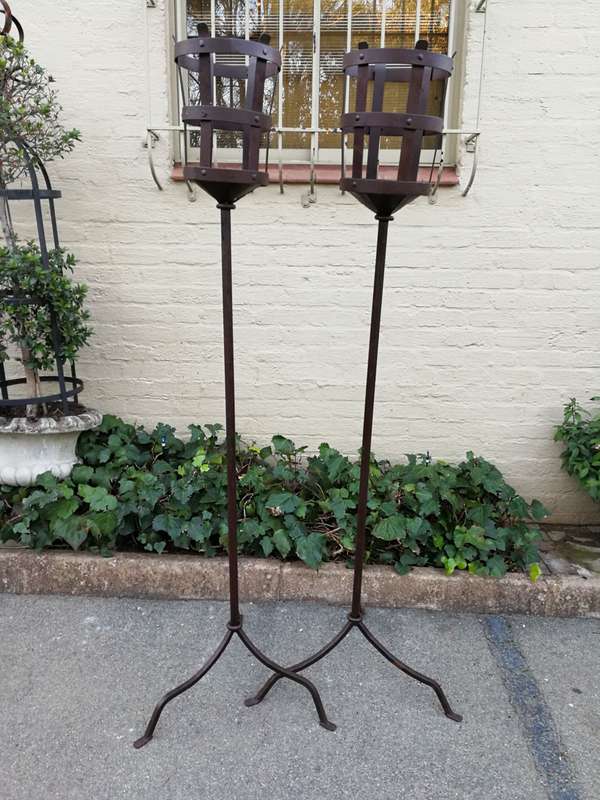 Pair Wrought Iron Torches