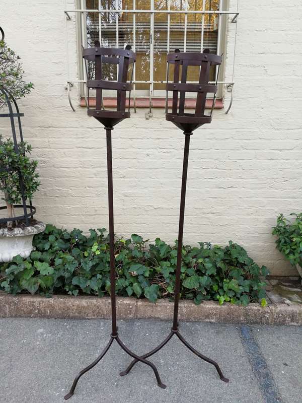 Pair Wrought Iron Torches