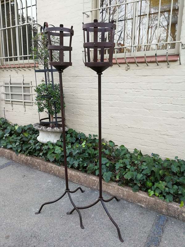 Pair Wrought Iron Torches